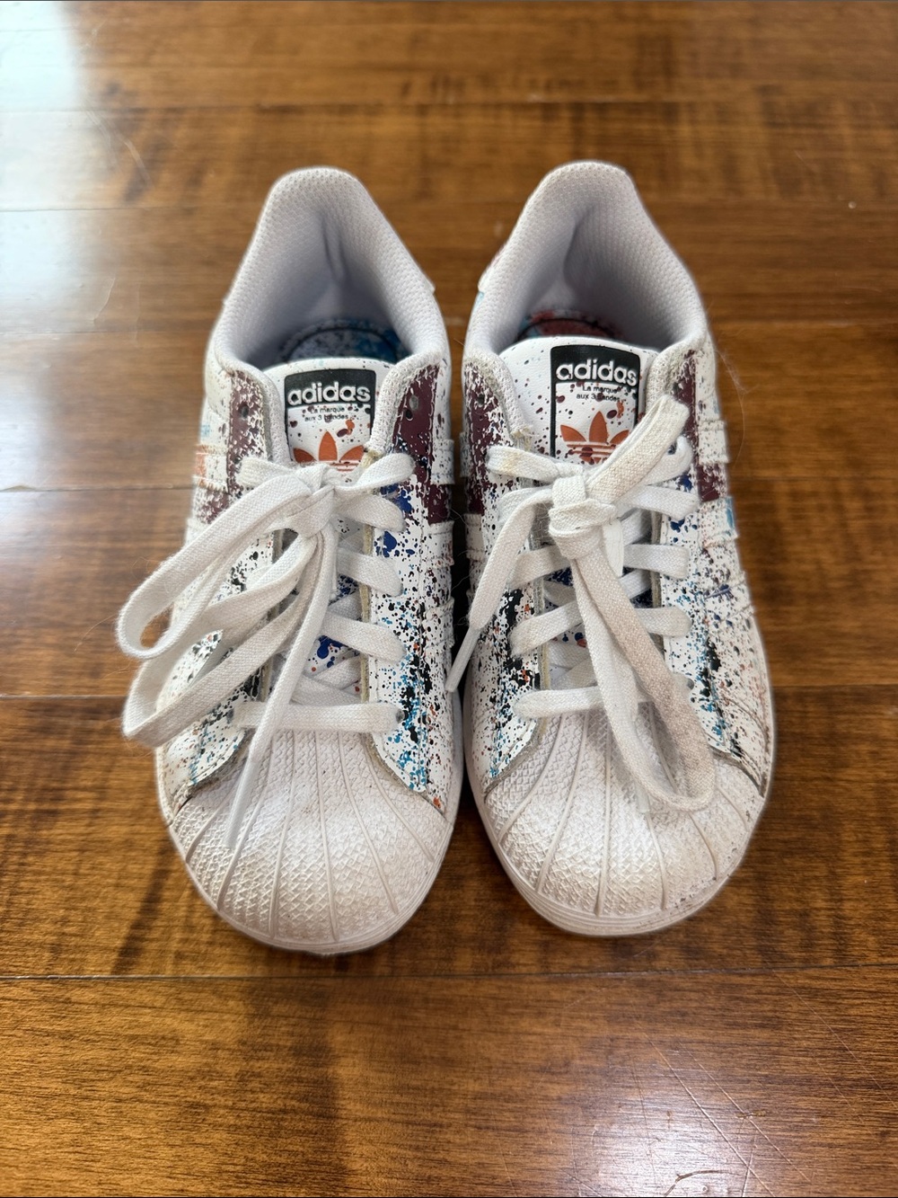 adidas Kids White Sneakers with Multicolor Paint Splatter